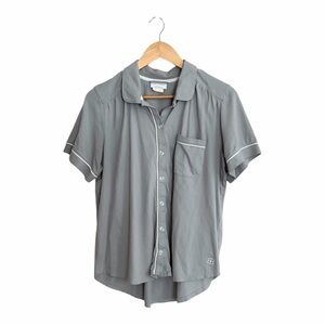 Boll & Branch Gray Organic Cotton Signature Cotton Short Sleeve Pajama Top M